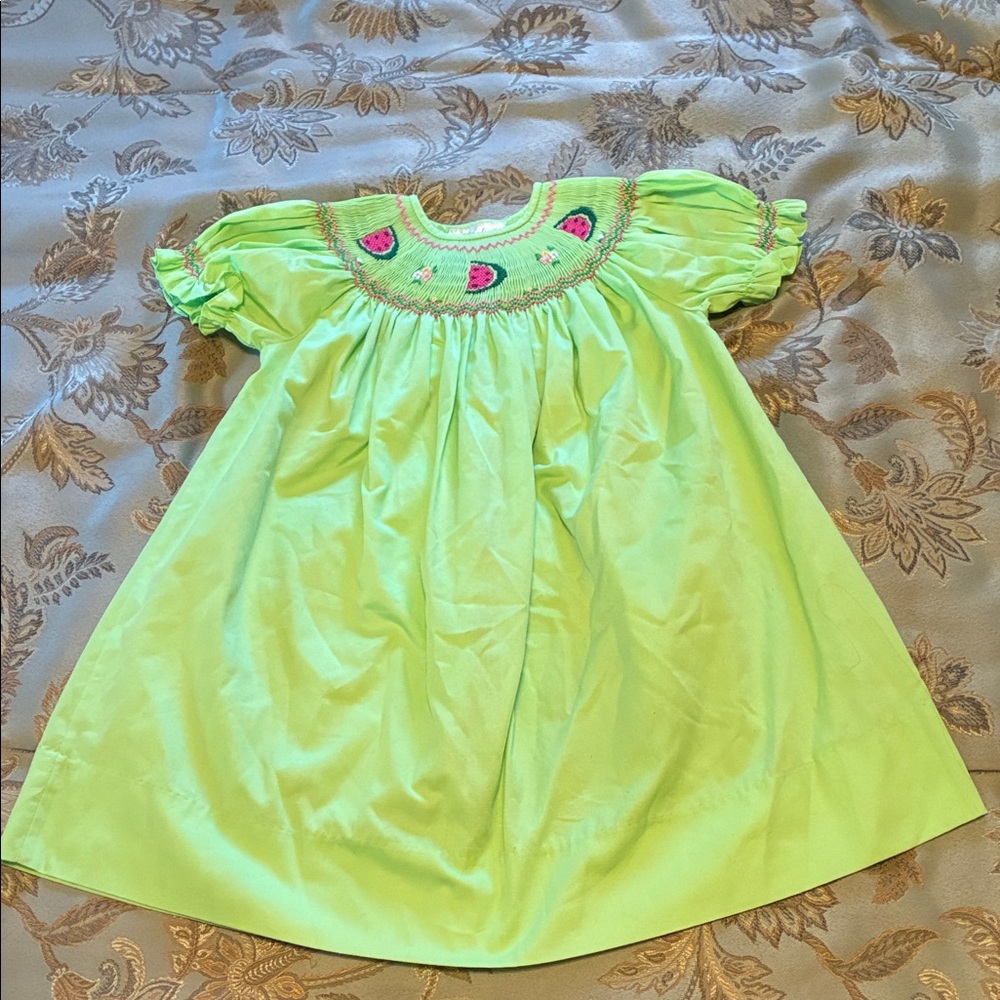 VTG Rosalina Collections Green Smocked Watermelon Fruit Floral Girl 2T Dress